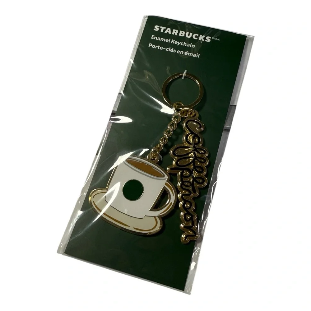 Starbucks Enamel Keychain Coffee Cup Coffee Person Script Charm NEW